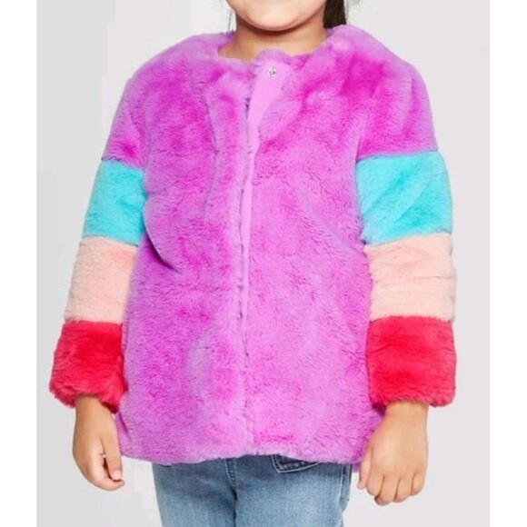 Cat & Jack Faux Fur Lavender Multi Color Plush Toddler Coat Jacket New 18 Mos - Picture 3 of 10